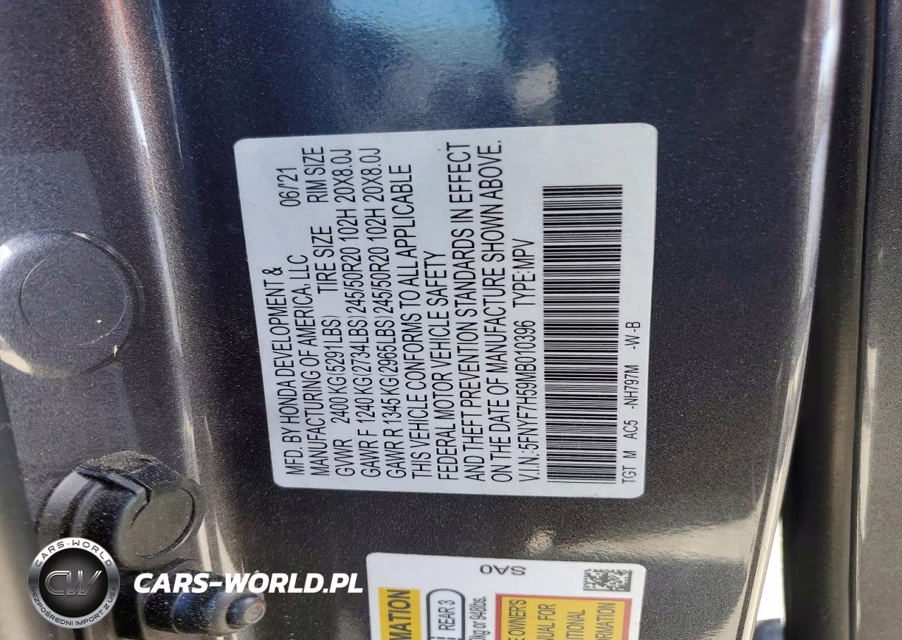 2021 Honda Passport Exl VIN:5FNYF7H59MB010396 - 13