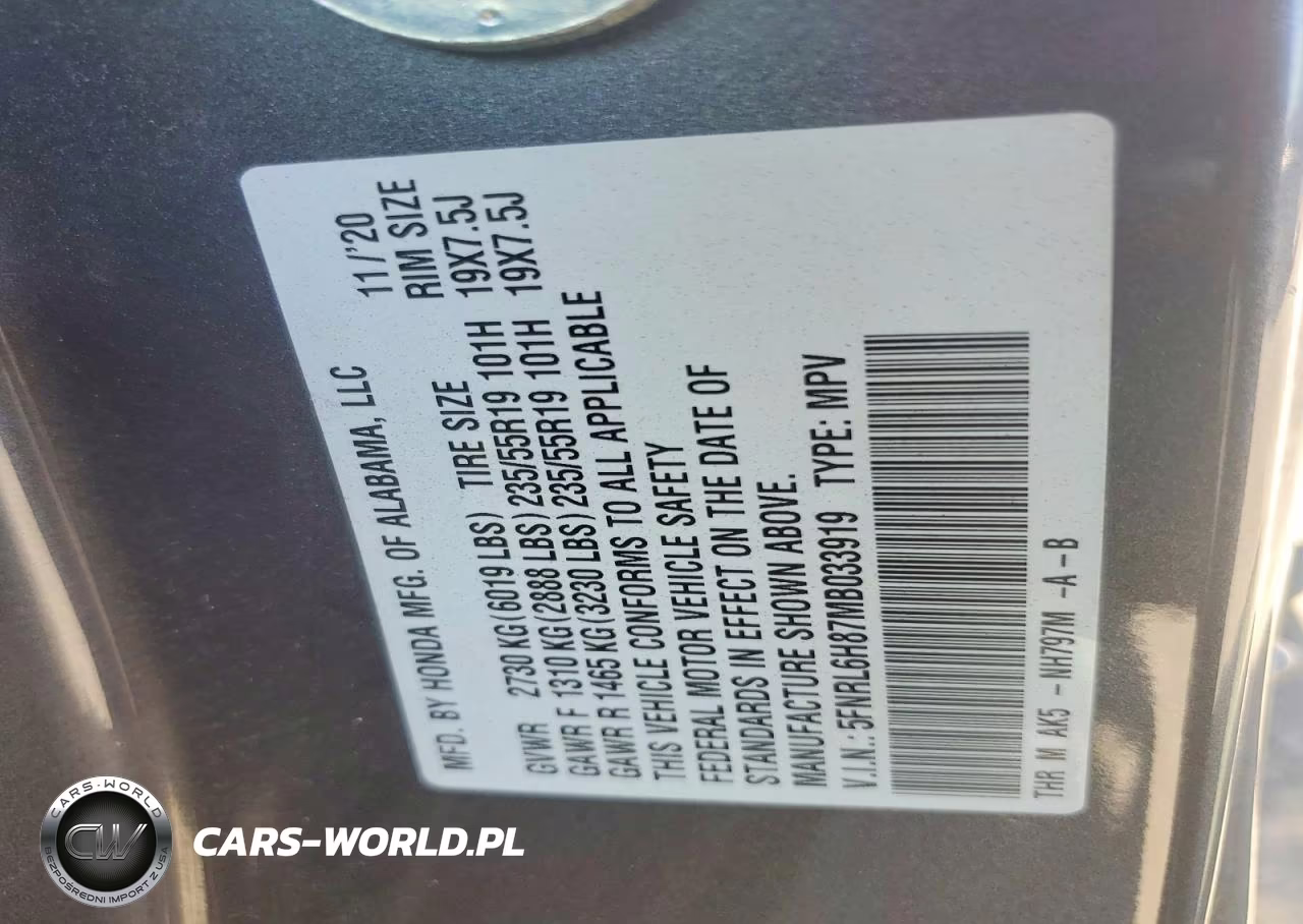 2021 Honda Odyssey Touring VIN:5FNRL6H87MB033919 - 13