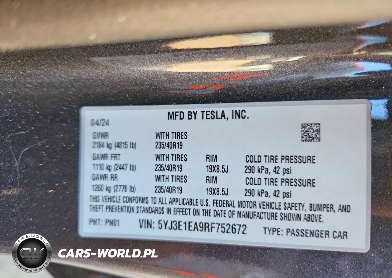 2024 Tesla Model 3 VIN:5YJ3E1EA9RF752672 - 13