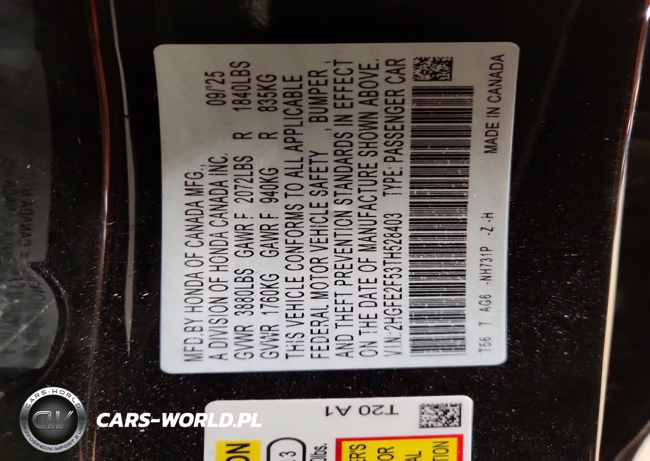 2026 Honda Civic Sport VIN:2HGFE2F53TH528403 - 12