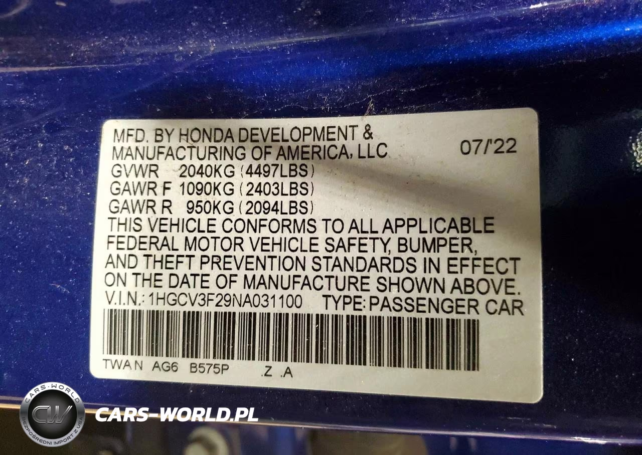 2022 Honda Accord Hybrid Sport VIN:1HGCV3F29NA031100 - 12