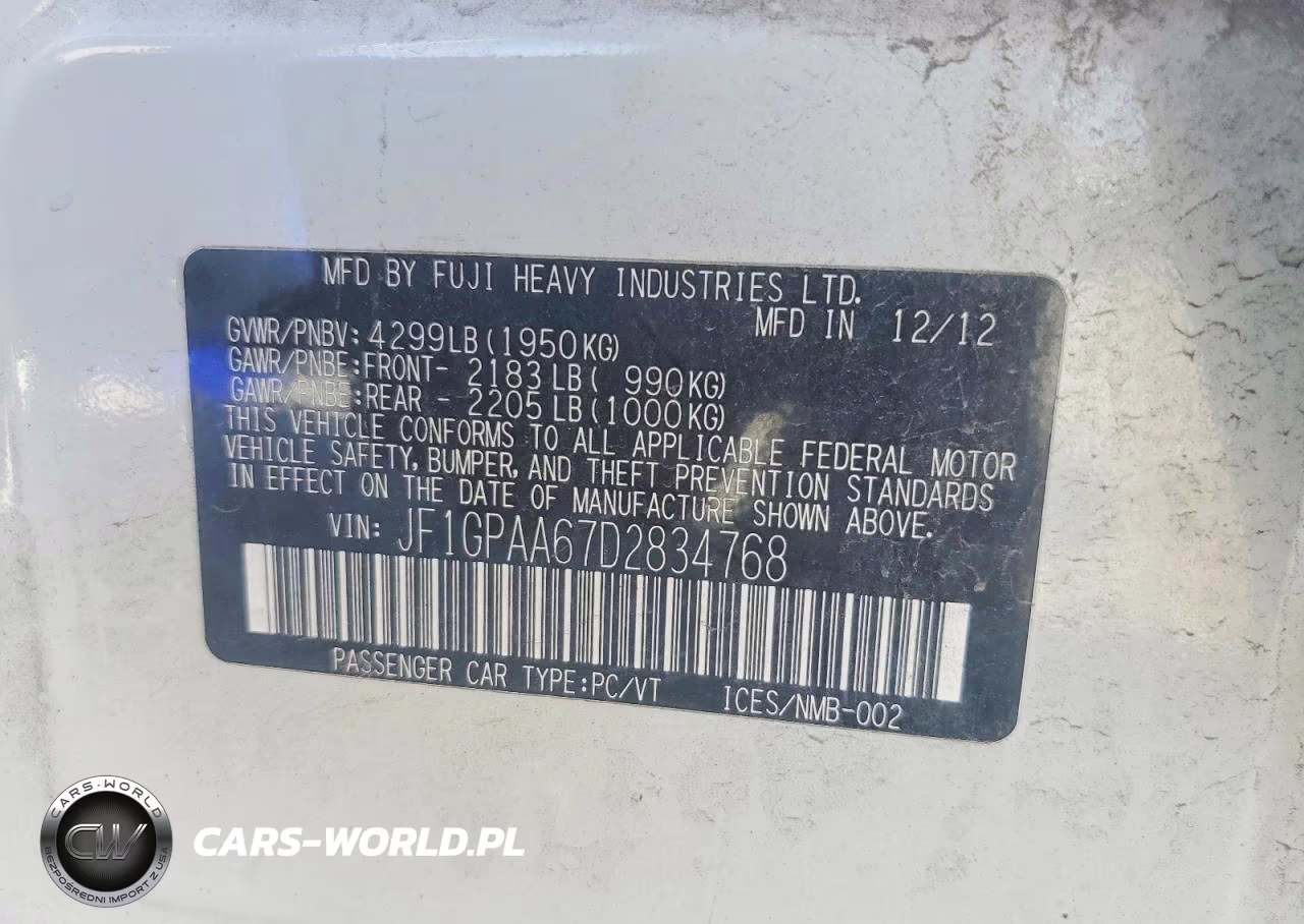 2013 Subaru Impreza VIN:JF1GPAA67D2834768 - 12