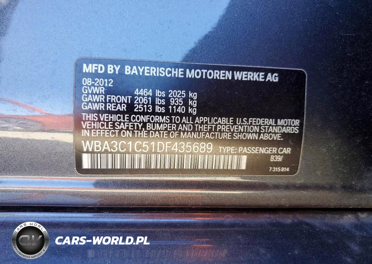 2013 BMW 328 I Sulev VIN:WBA3C1C51DF435689 - 12