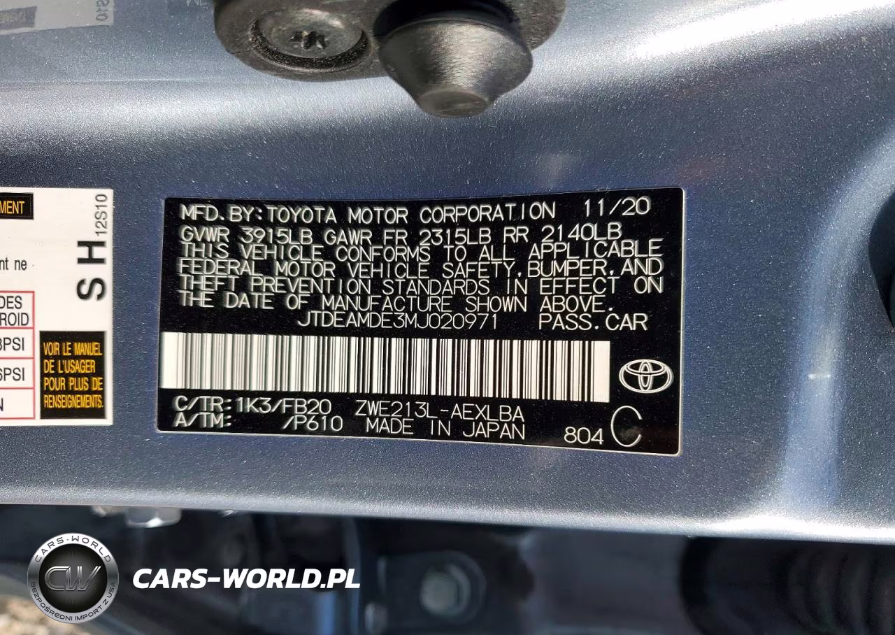 2021 Toyota Corolla Hybrid Le VIN:JTDEAMDE3MJ020971 - 12