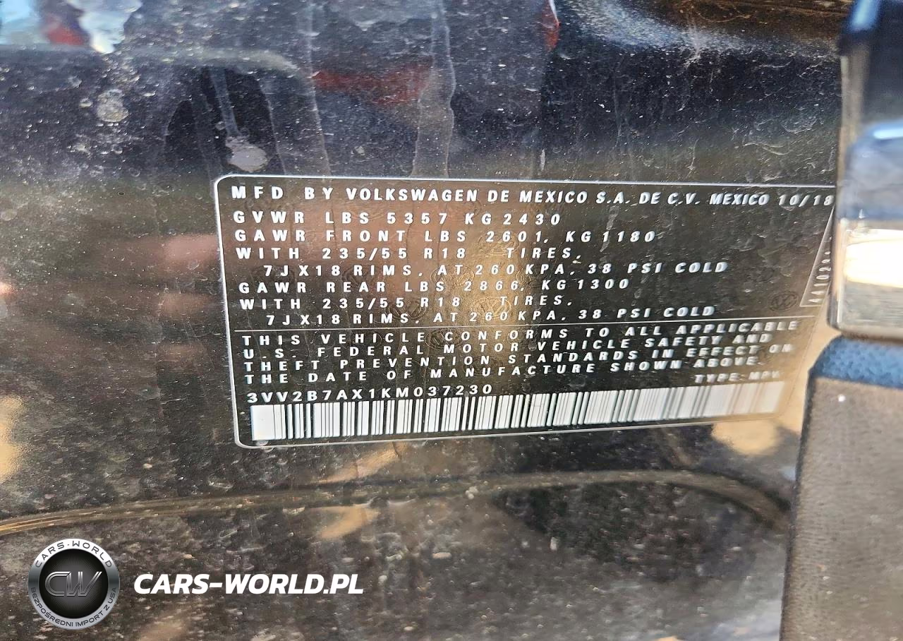 2019 Volkswagen Tiguan Se VIN:3VV2B7AX1KM037230 - 13