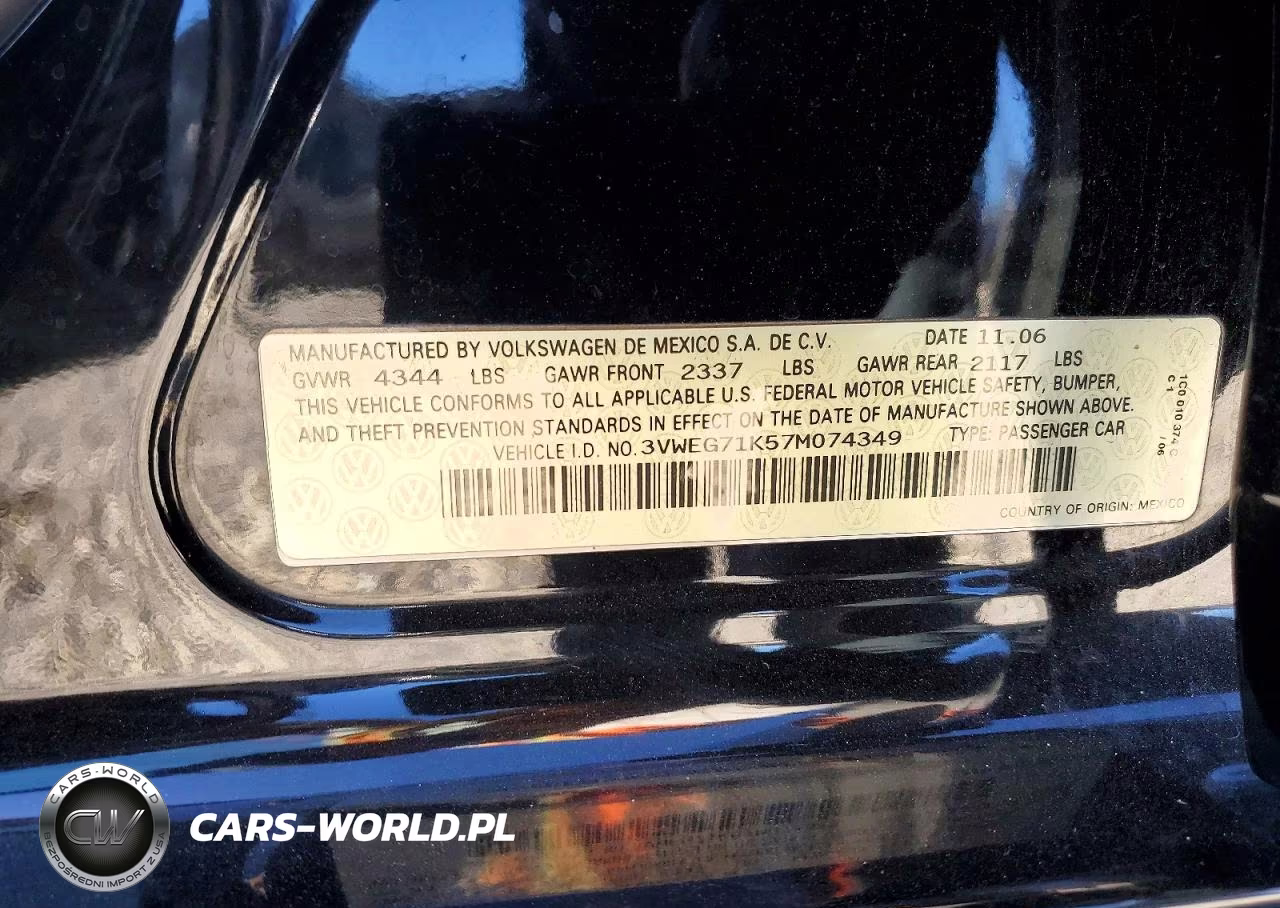 2007 Volkswagen Jetta Wolfsburg VIN:3VWEG71K57M074349 - 12