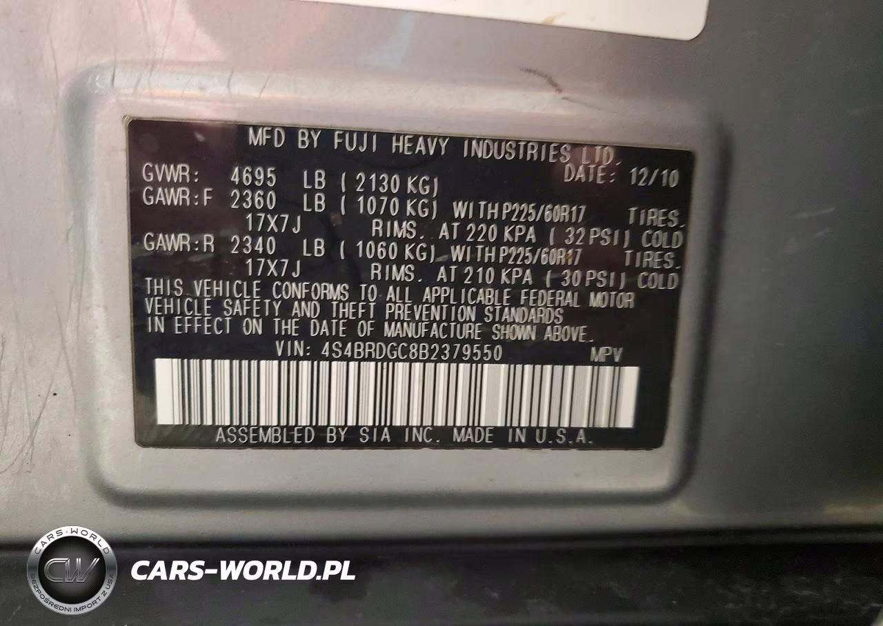 2011 Subaru Outback 3.6R Premium VIN:4S4BRDGC8B2379550 - 12
