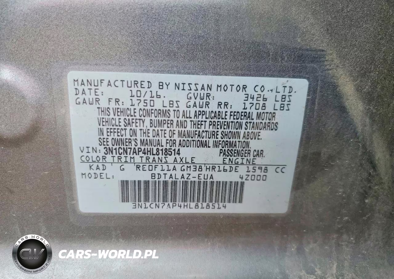 2017 Nissan Versa 1.6 S Plus VIN:3N1CN7AP4HL818514 - 12