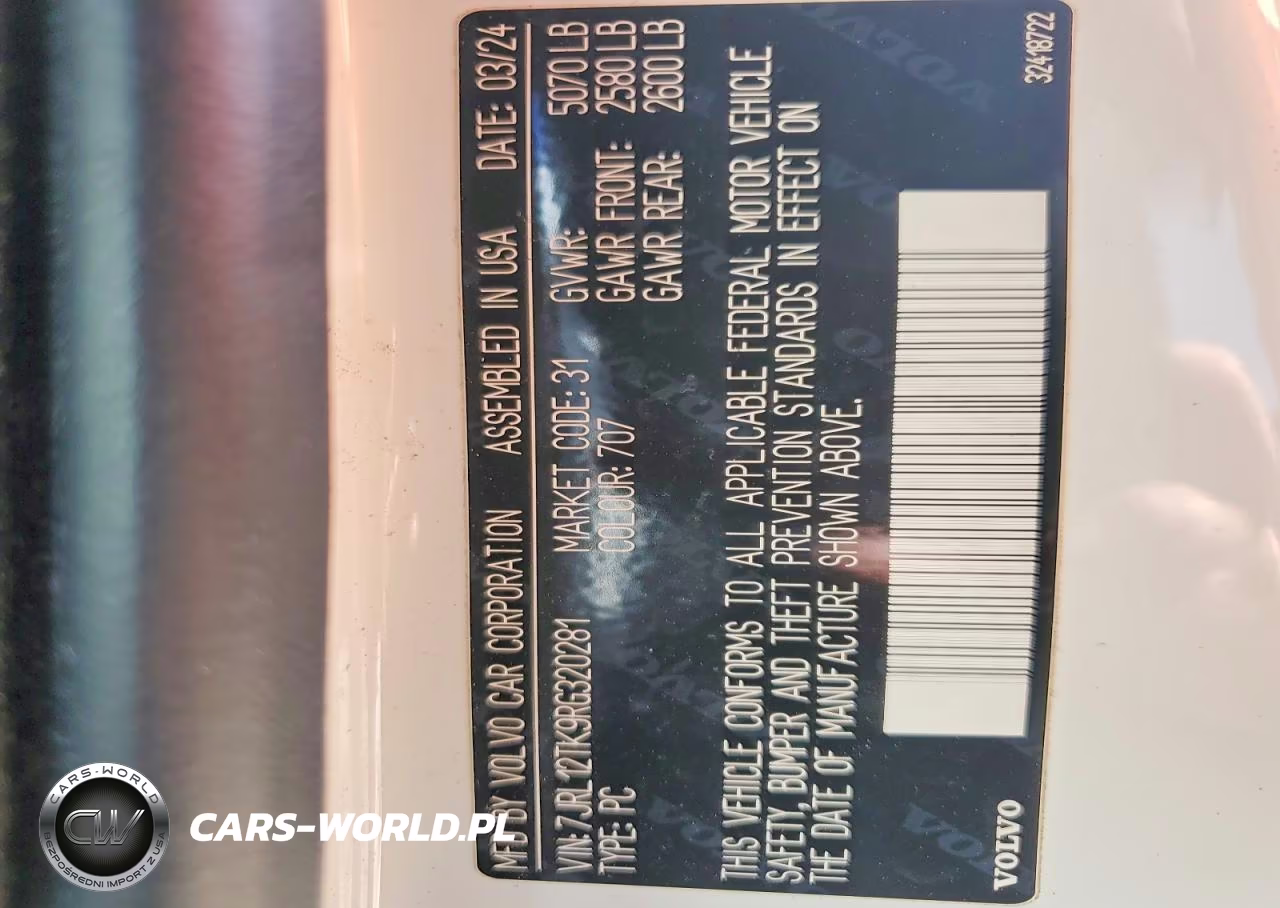 2024 Volvo S60 Core VIN:7JRL12TK9RG320281 - 12
