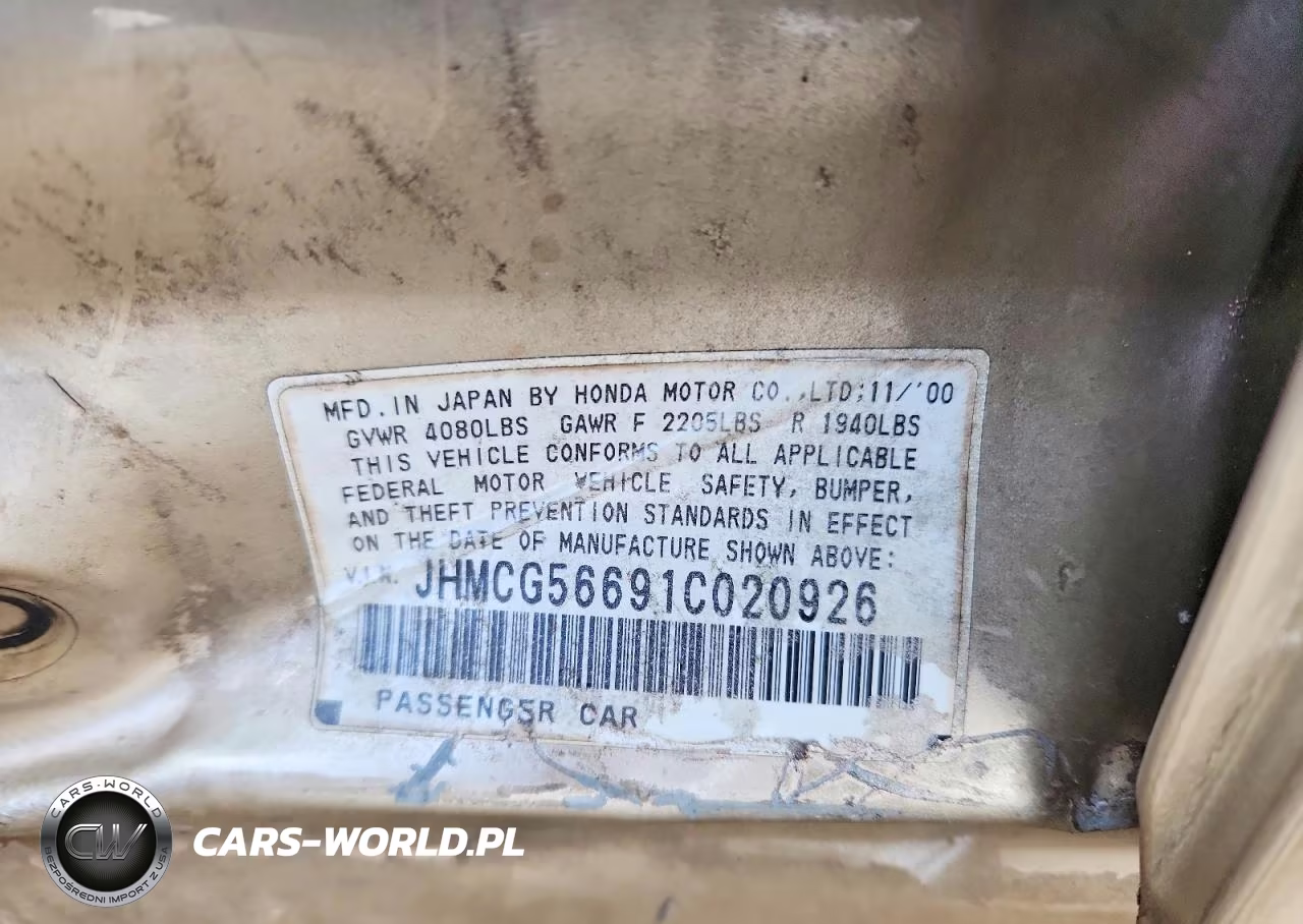 2001 Honda Accord Ex VIN:JHMCG56691C020926 - 13