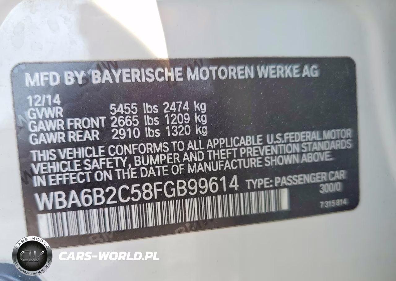 2015 BMW 650 I Gran Coupe VIN:WBA6B2C58FGB99614 - 13