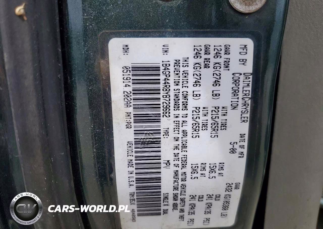 2000 Dodge Grand Caravan Se VIN:1B4GP44R8YB729662 - 13