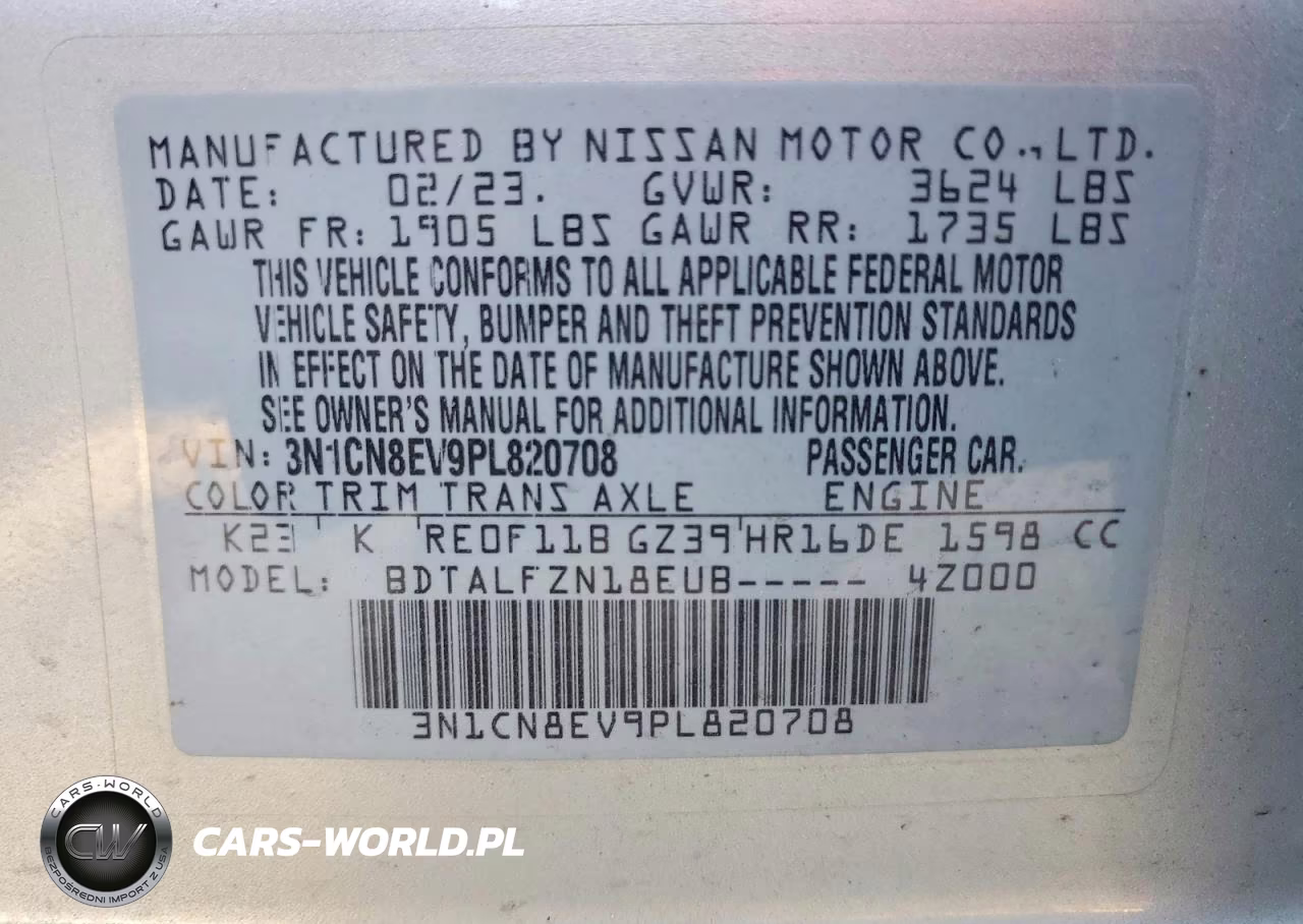 2023 Nissan Versa Sv VIN:3N1CN8EV9PL820708 - 12