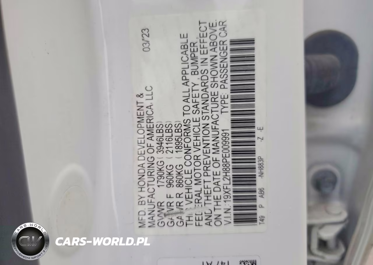 2023 Honda Civic Sport VIN:19XFL2H88PE009991 - 12