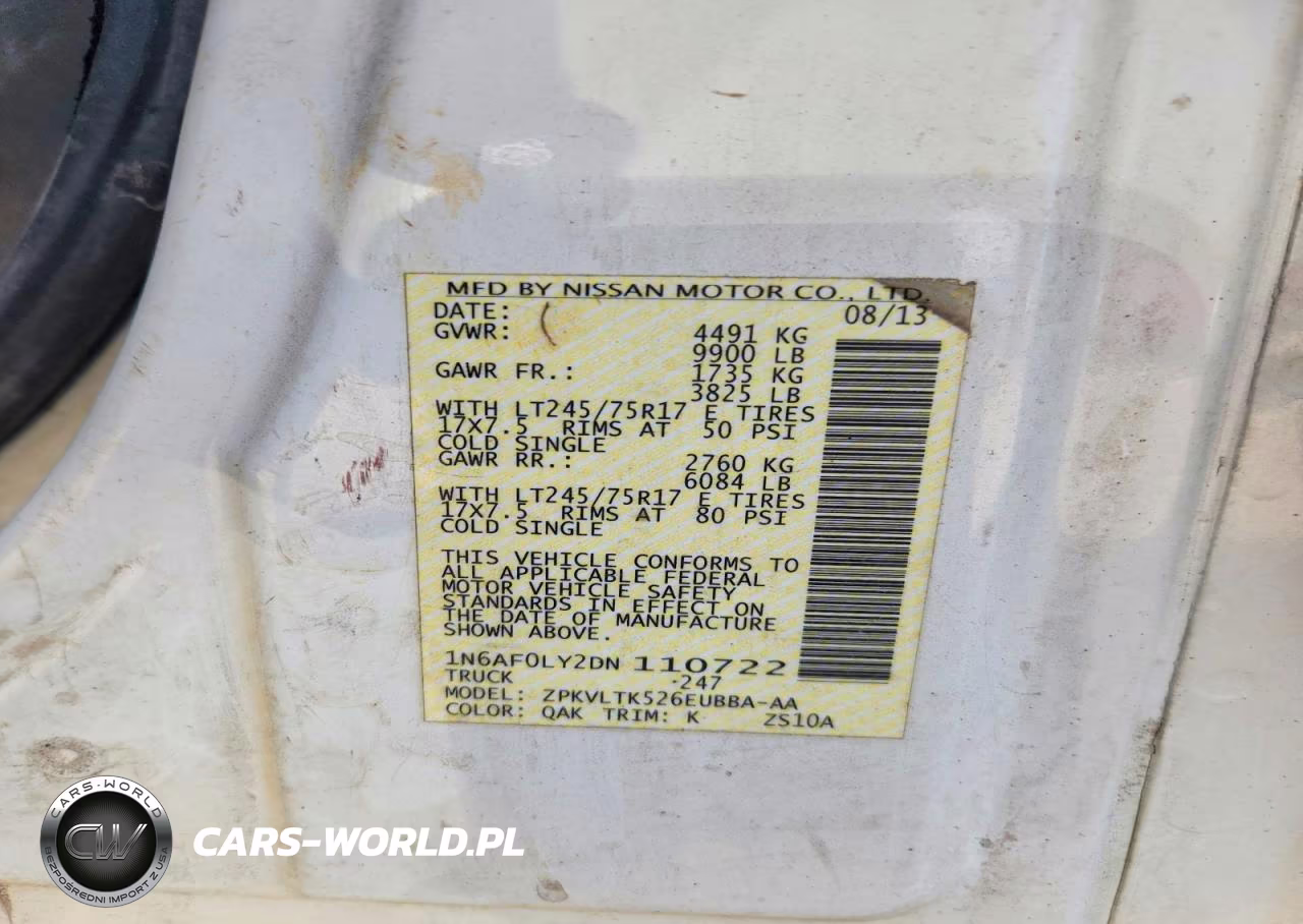 2013 Nissan Nv 1500 Utility - Service Van VIN:1N6AF0LY2DN110722 - 13