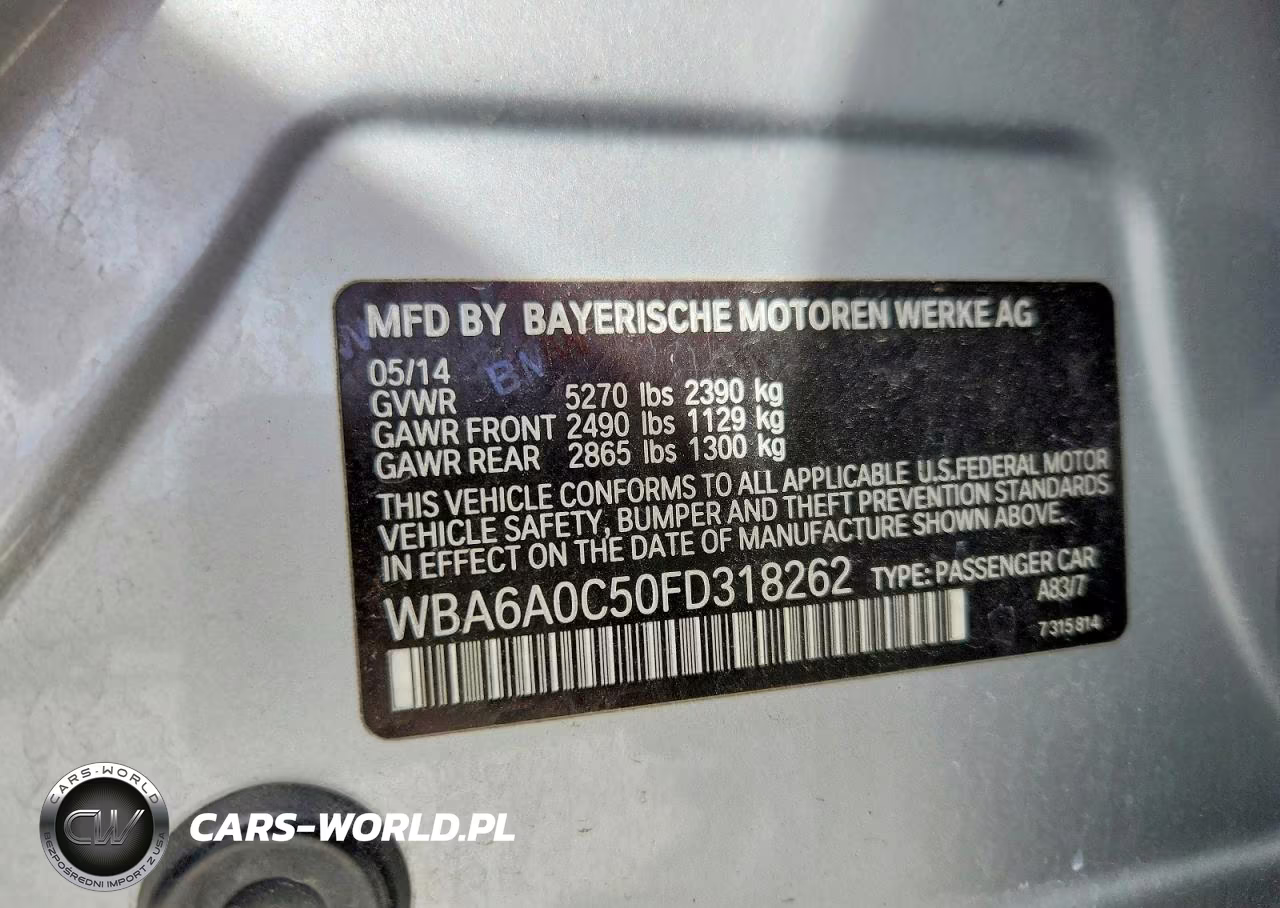 2015 BMW 640 I Gran Coupe VIN:WBA6A0C50FD318262 - 12