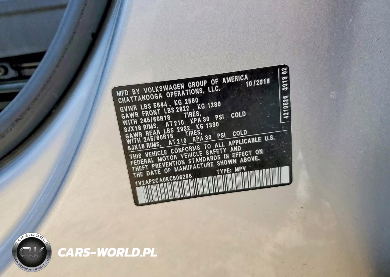 2019 Volkswagen Atlas S VIN:1V2AP2CA0KC506296 - 12