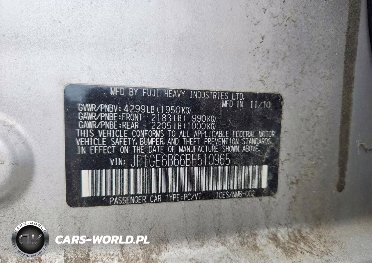2011 Subaru Impreza 2.5I Premium VIN:JF1GE6B66BH510965 - 12