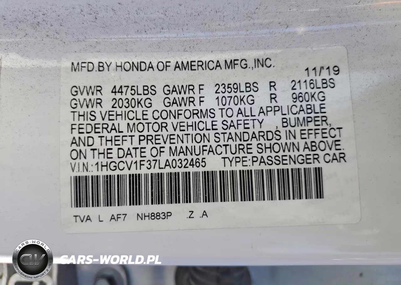 2020 Honda Accord Sport VIN:1HGCV1F37LA032465 - 12
