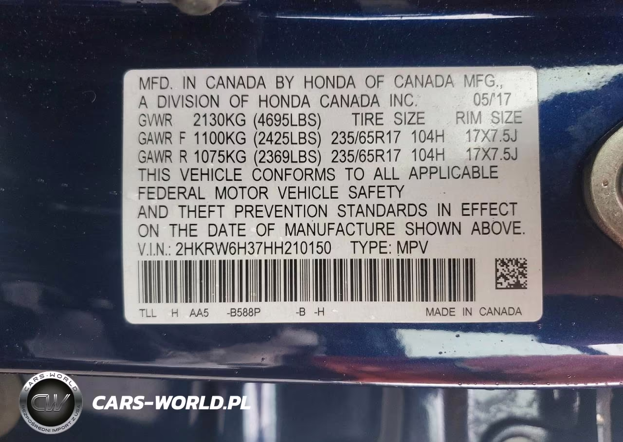 2017 Honda Crv Awd VIN:2HKRW6H37HH210150 - 13