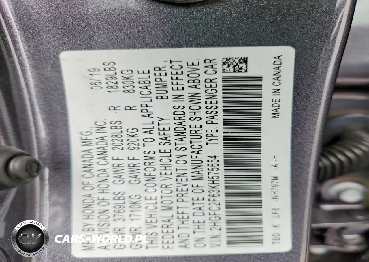 2019 Honda Civic Lx VIN:2HGFC2F63KH575654 - 12