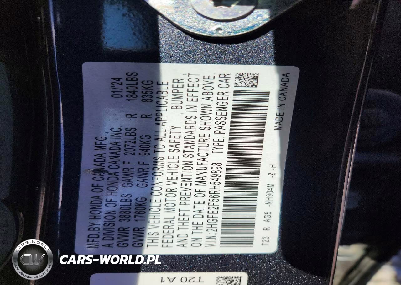 2024 Honda Civic Sport VIN:2HGFE2F56RH549898 - 13