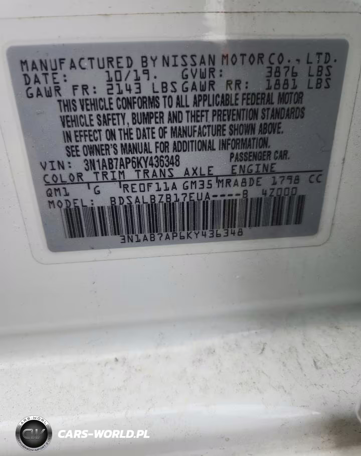 2019 Nissan Sentra S VIN:3N1AB7AP6KY436348 - 13