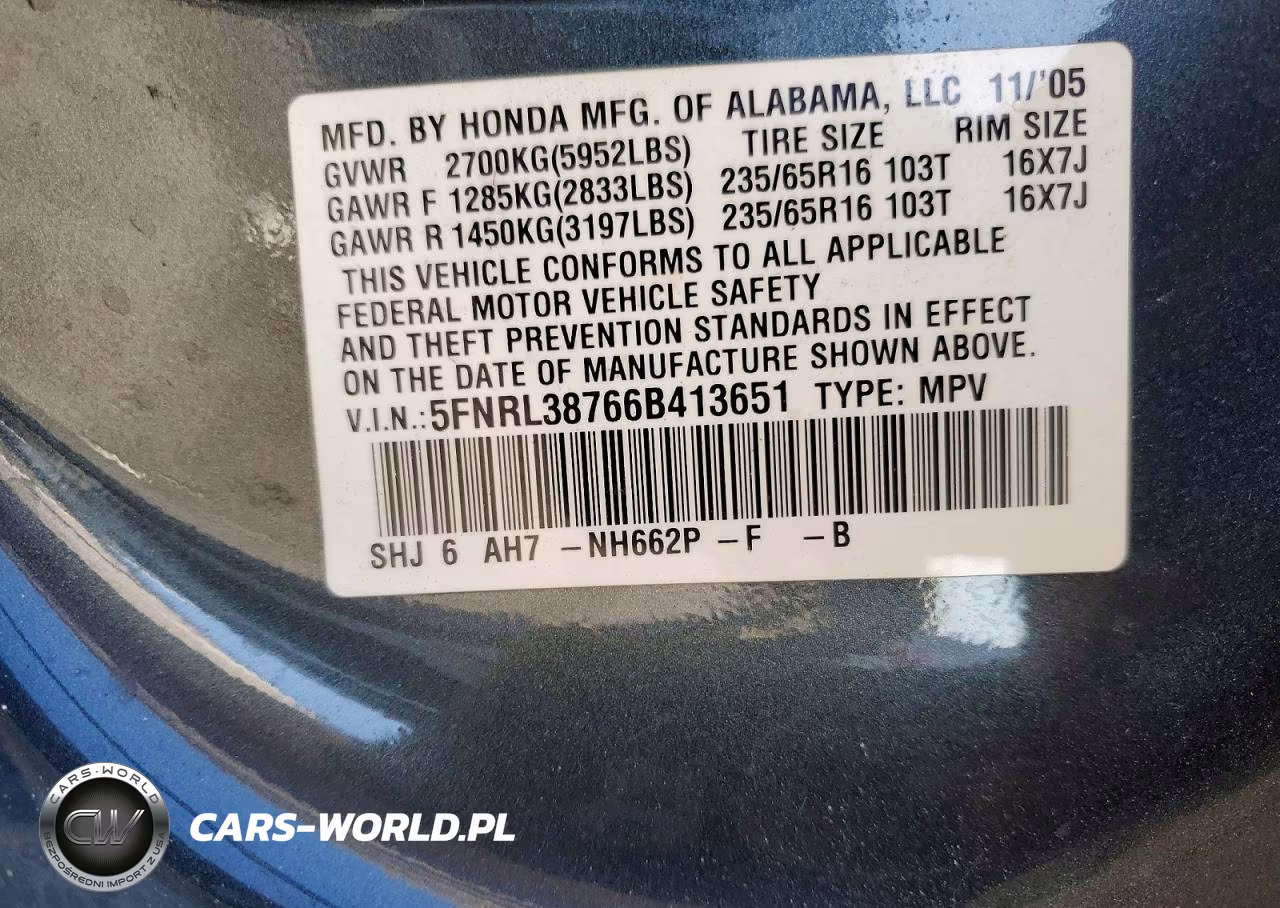 2006 Honda Odyssey Exl VIN:5FNRL38766B413651 - 13