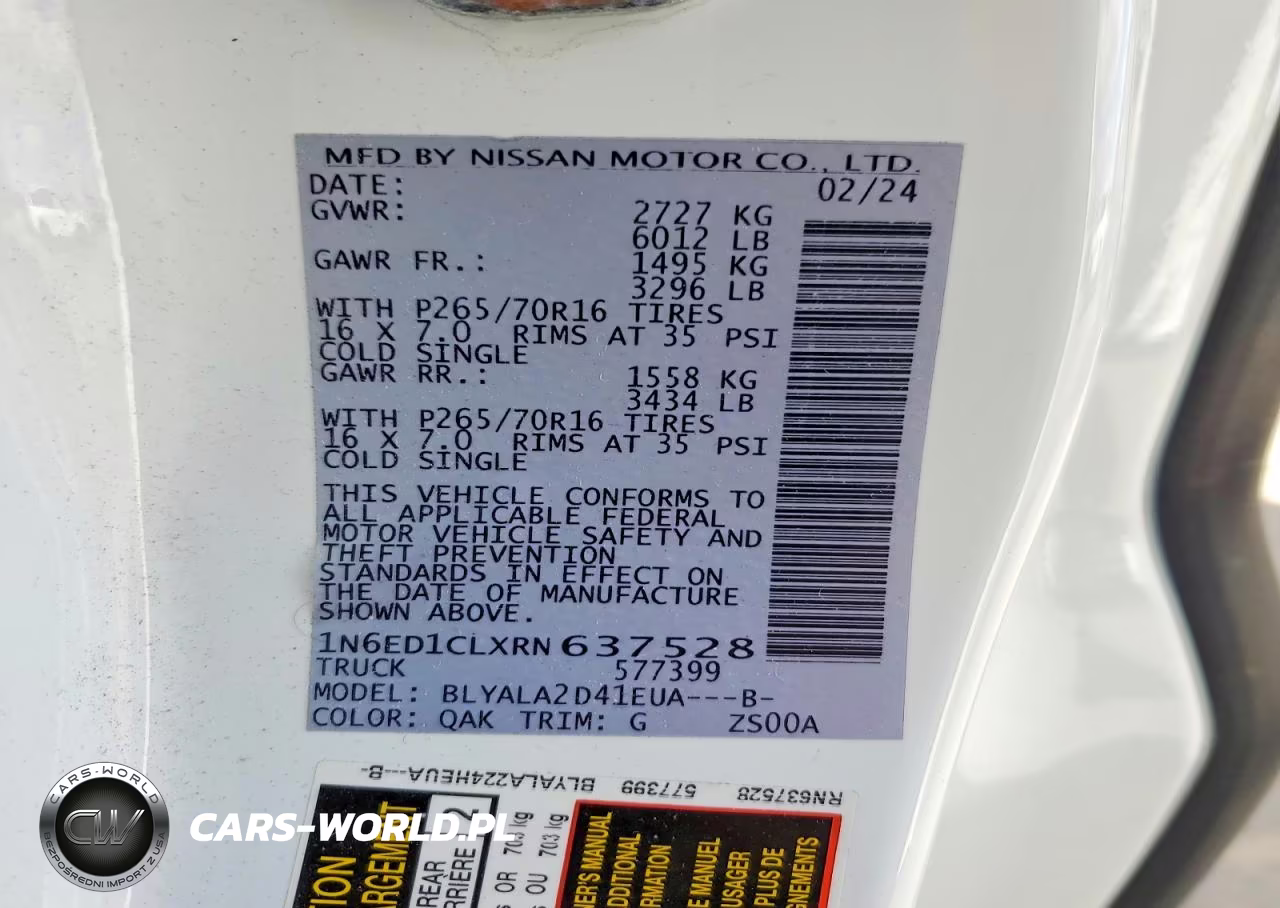2024 Nissan Frontier S VIN:1N6ED1CLXRN637528 - 12
