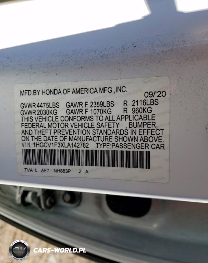 2020 Honda Accord Sport VIN:1HGCV1F3XLA142782 - 13
