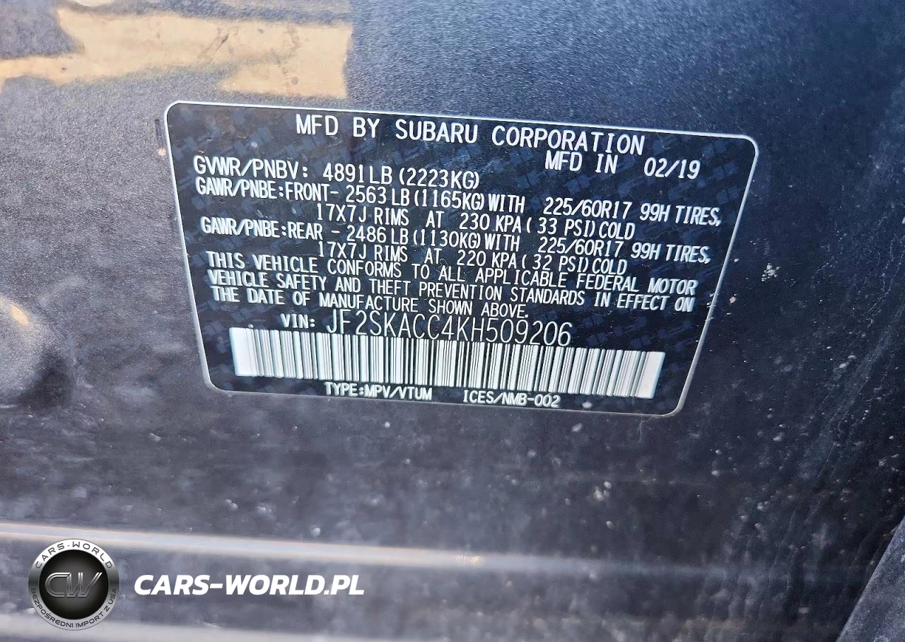 2019 Subaru Forester VIN:JF2SKACC4KH509206 - 14