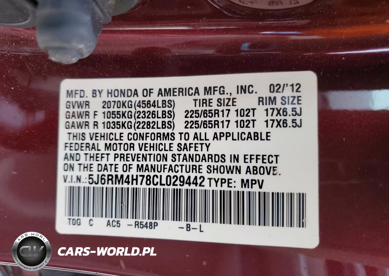 2012 Honda Cr-V Exl VIN:5J6RM4H78CL029442 - 13
