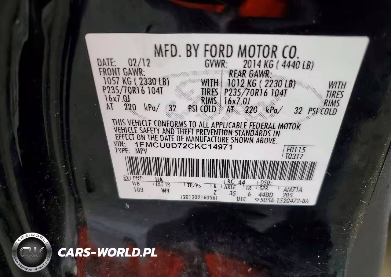 2012 Ford Escape Xlt VIN:1FMCU0D72CKC14971 - 13