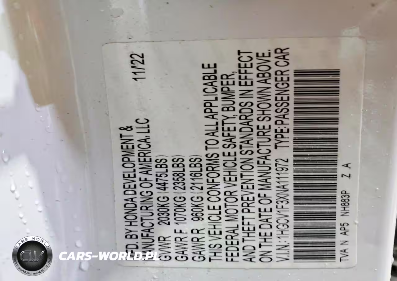 2022 Honda Accord Sport VIN:1HGCV1F3XNA111972 - 12