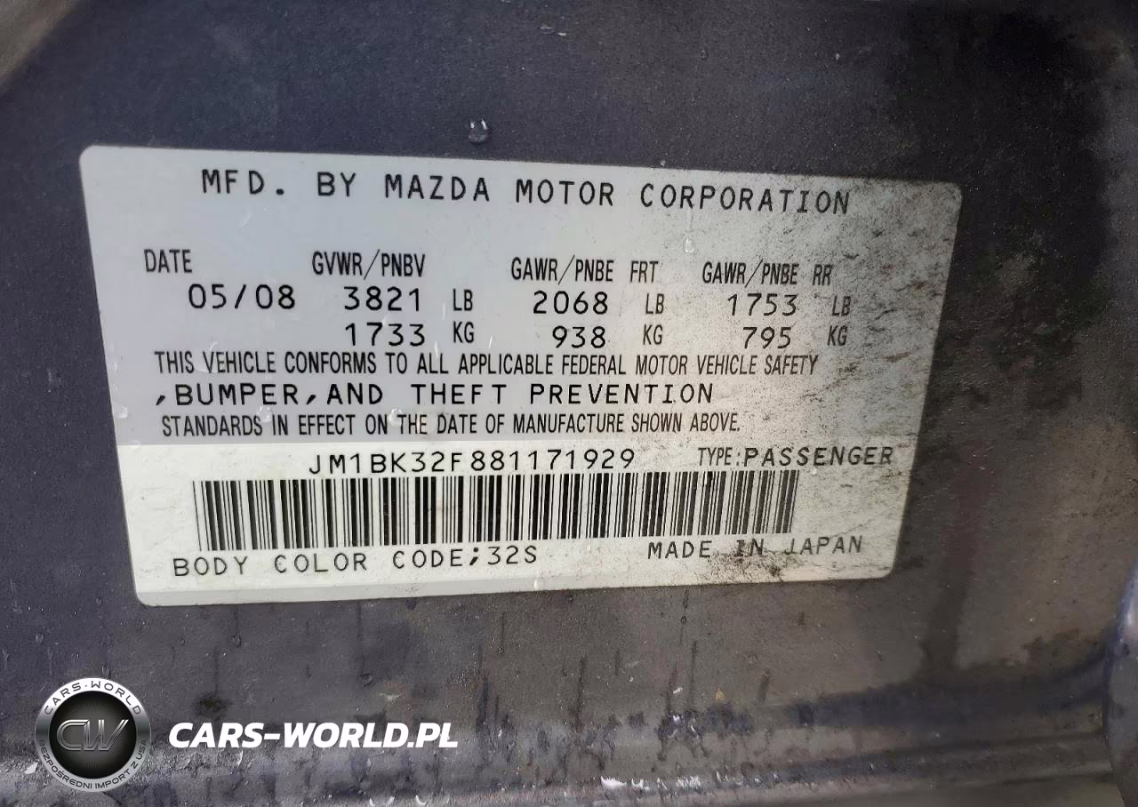 2008 Mazda 3 I VIN:JM1BK32F881171929 - 12