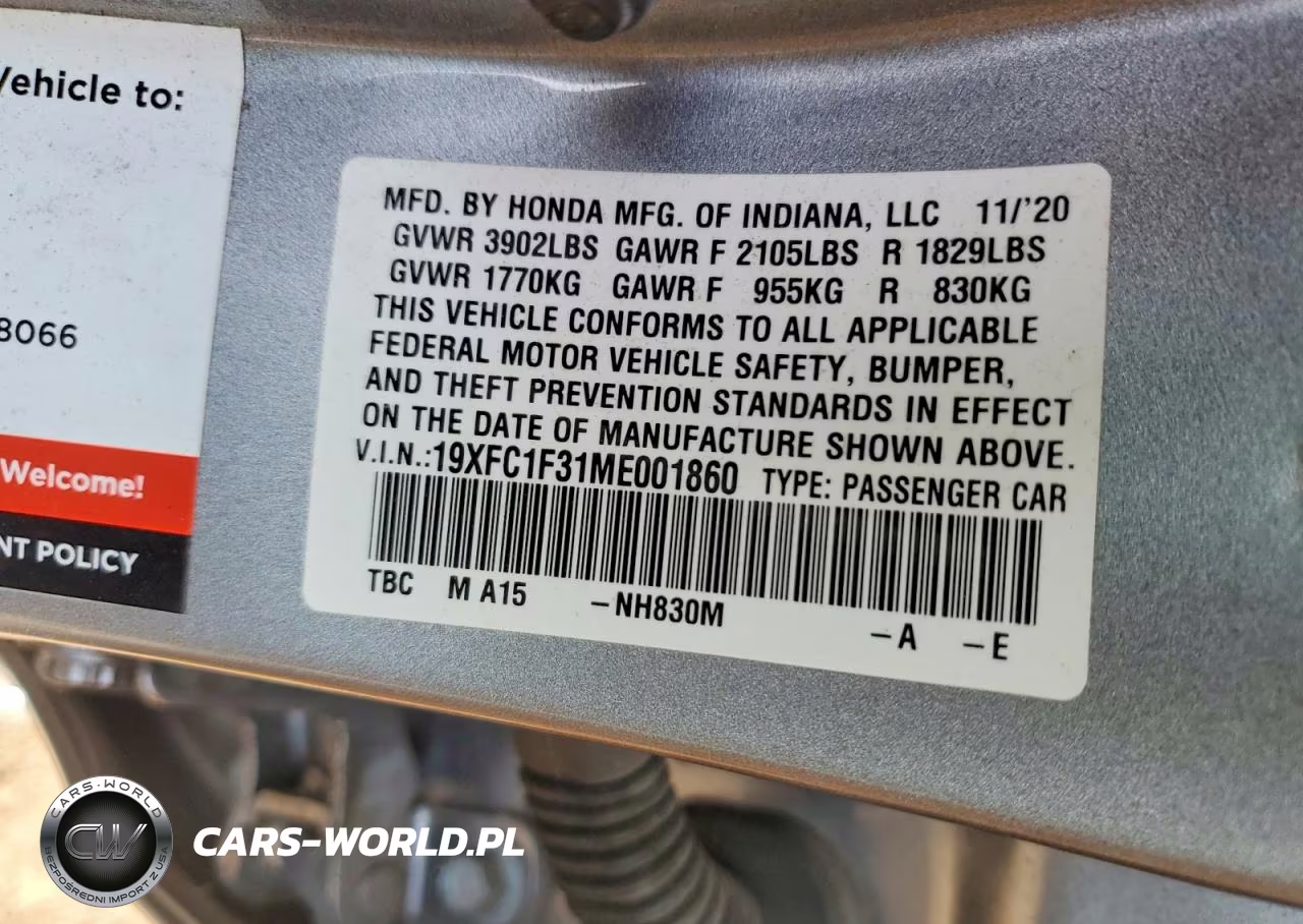 2021 Honda Civic Ex VIN:19XFC1F31ME001860 - 12