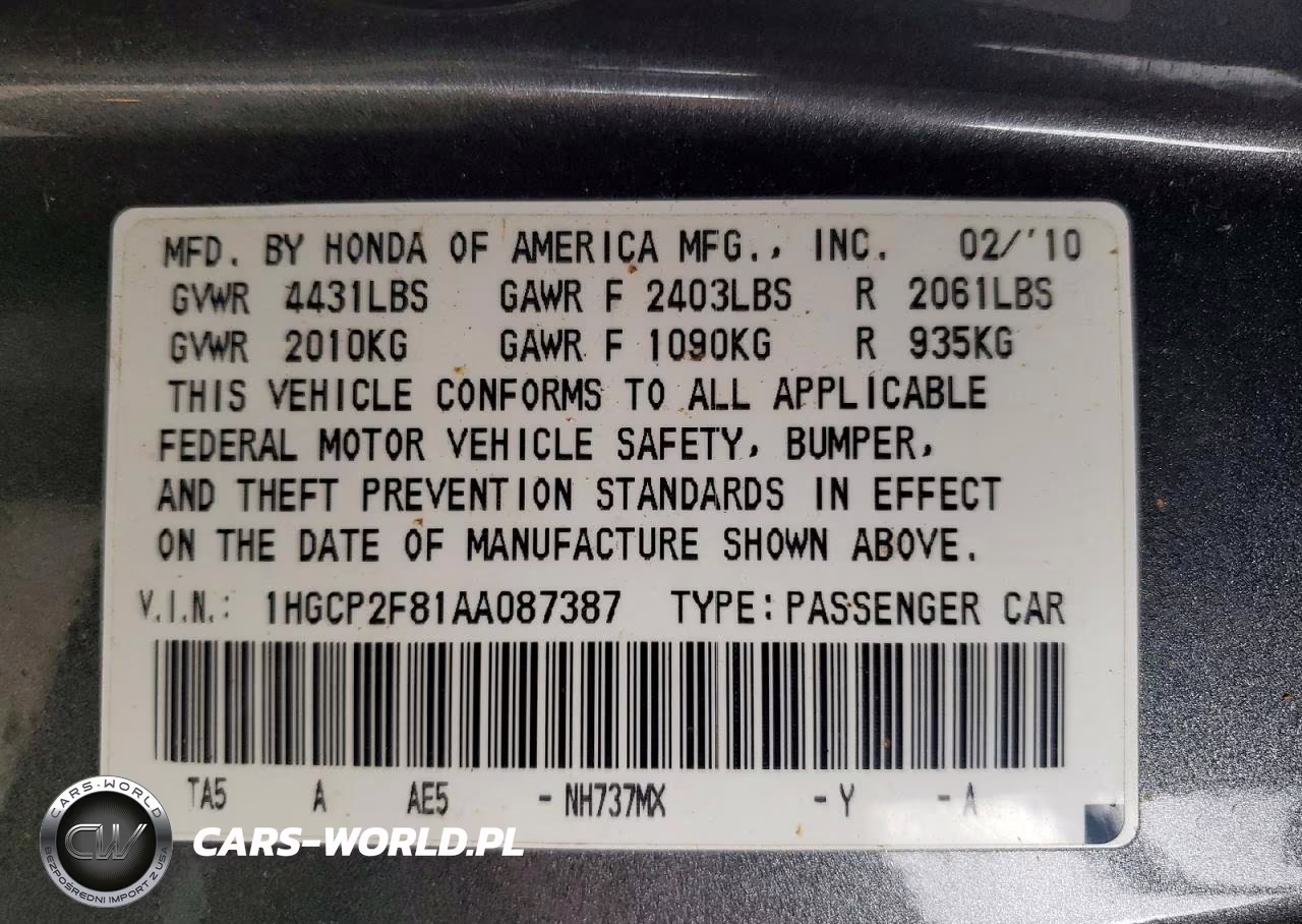 2010 Honda Accord Exl VIN:1HGCP2F81AA087387 - 12