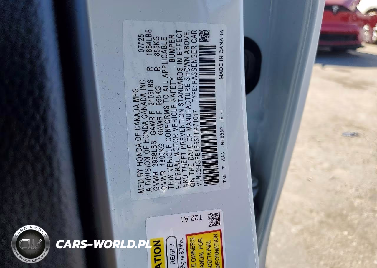2026 Honda Civic Si VIN:2HGFE1E53TH471017 - 13