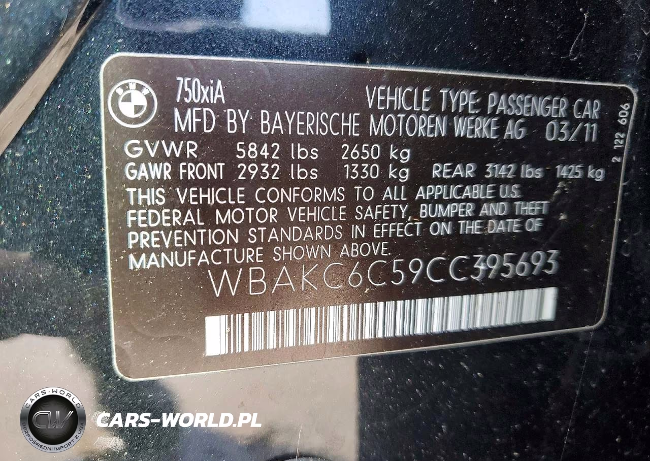 2012 BMW 750 Xi VIN:WBAKC6C59CC395693 - 12
