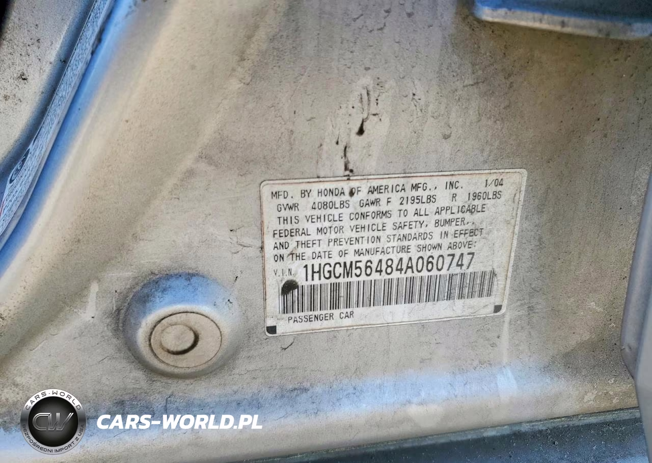 2004 Honda Accord Lx VIN:1HGCM56484A060747 - 12