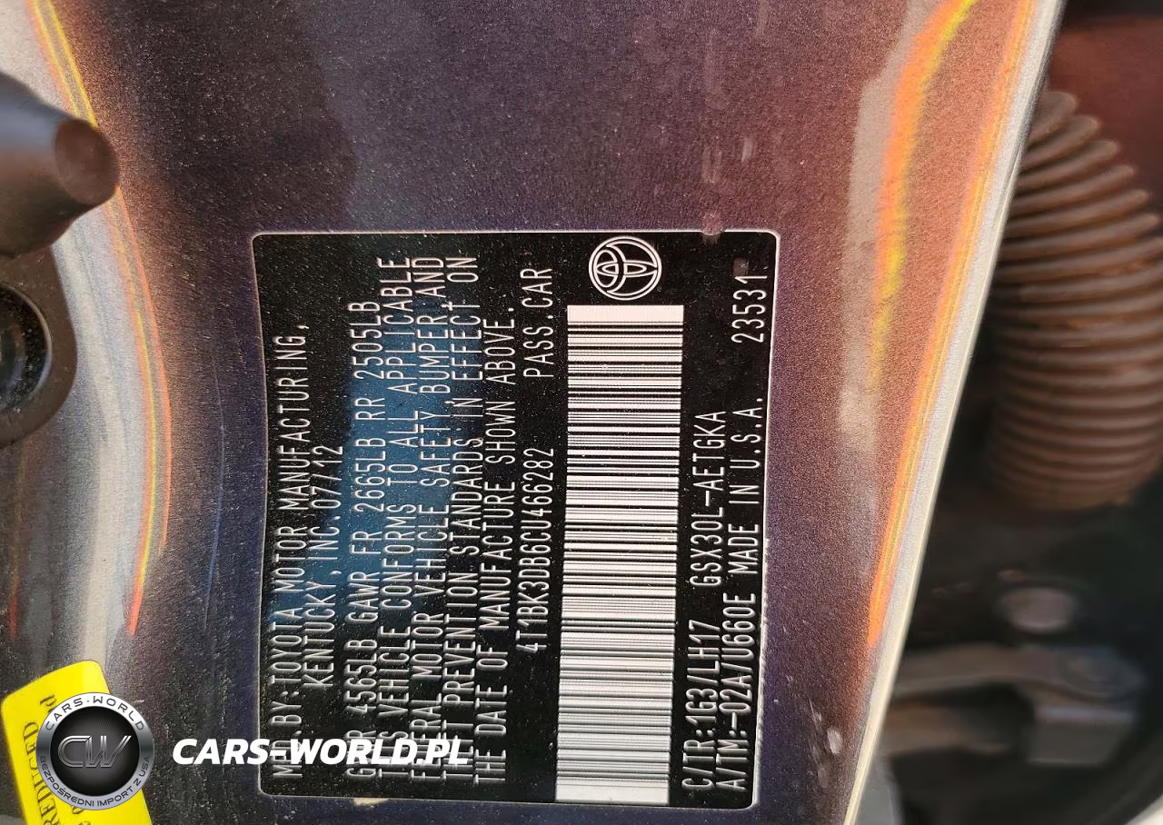 2012 Toyota Avalon Base VIN:4T1BK3DB6CU466282 - 12