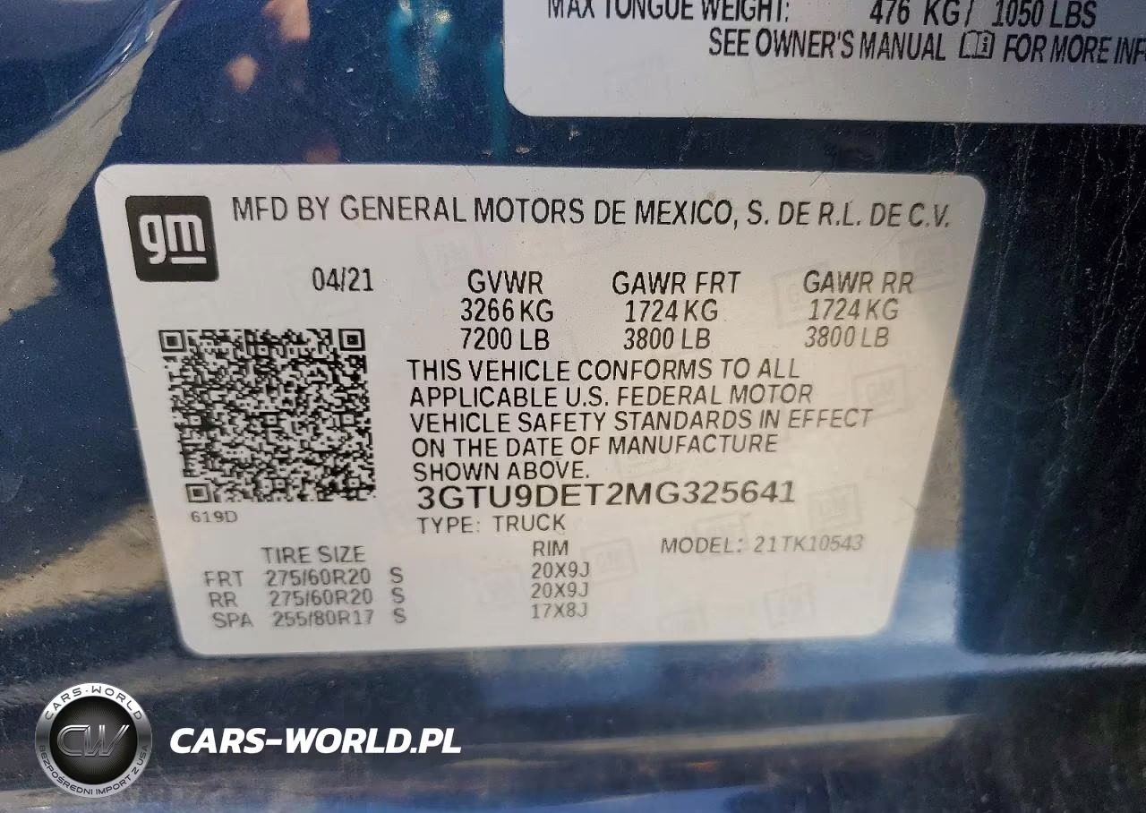 2021 GMC K1500 VIN:3GTU9DET2MG325641 - 12