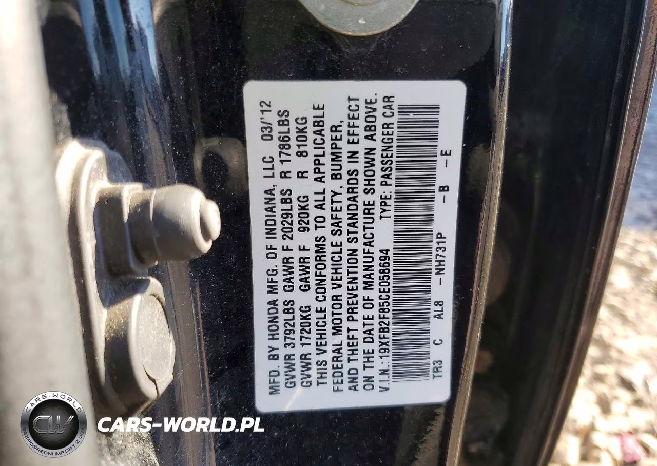 2012 Honda Civic Ex VIN:19XFB2F85CE058694 - 12