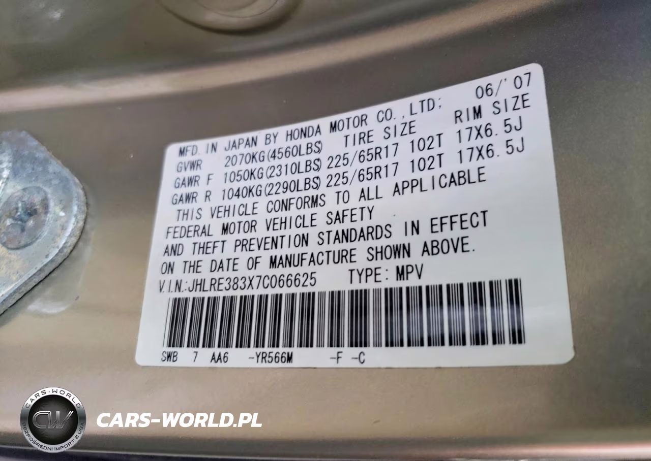 2007 Honda Cr-V Lx VIN:JHLRE383X7C066625 - 13