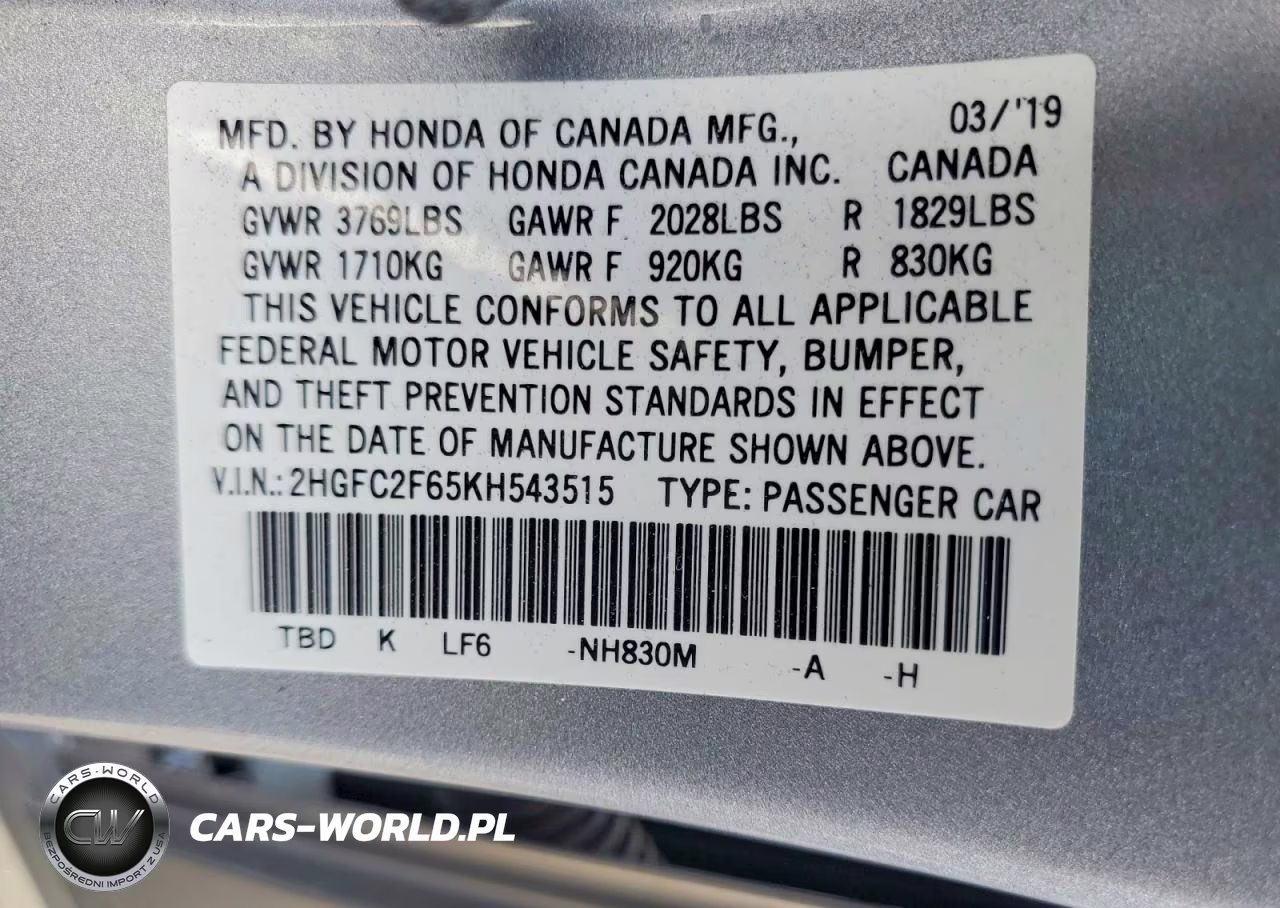 2019 Honda Civic Lx VIN:2HGFC2F65KH543515 - 12