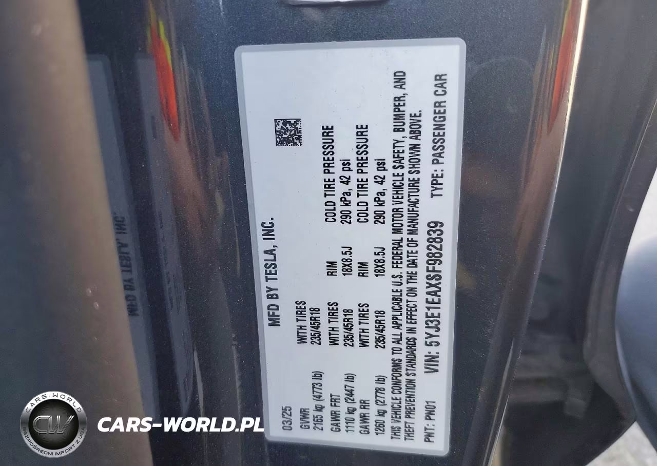 2025 Tesla Model 3 VIN:5YJ3E1EAXSF982839 - 12
