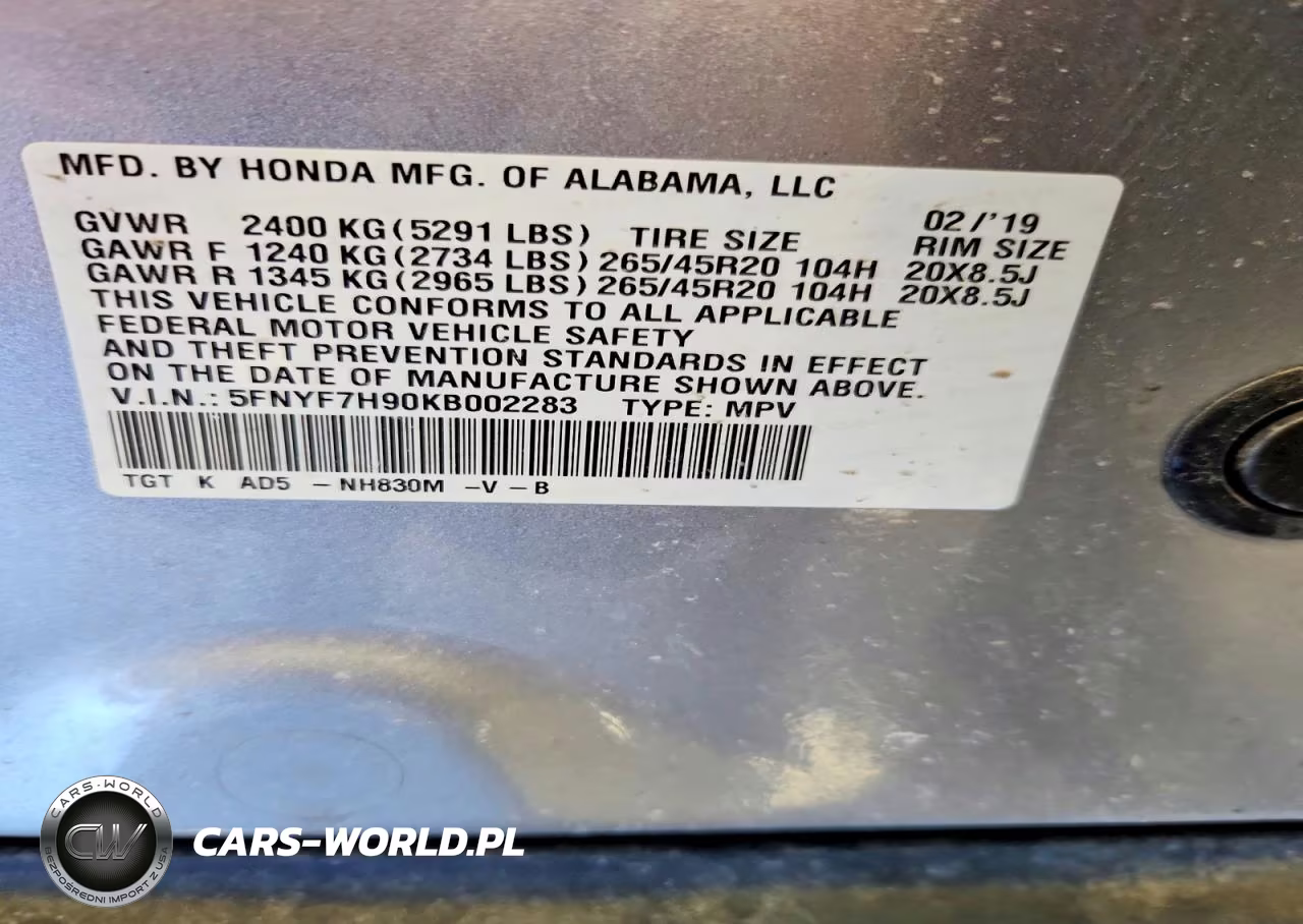 2019 Honda Passport Touring VIN:5FNYF7H90KB002283 - 13