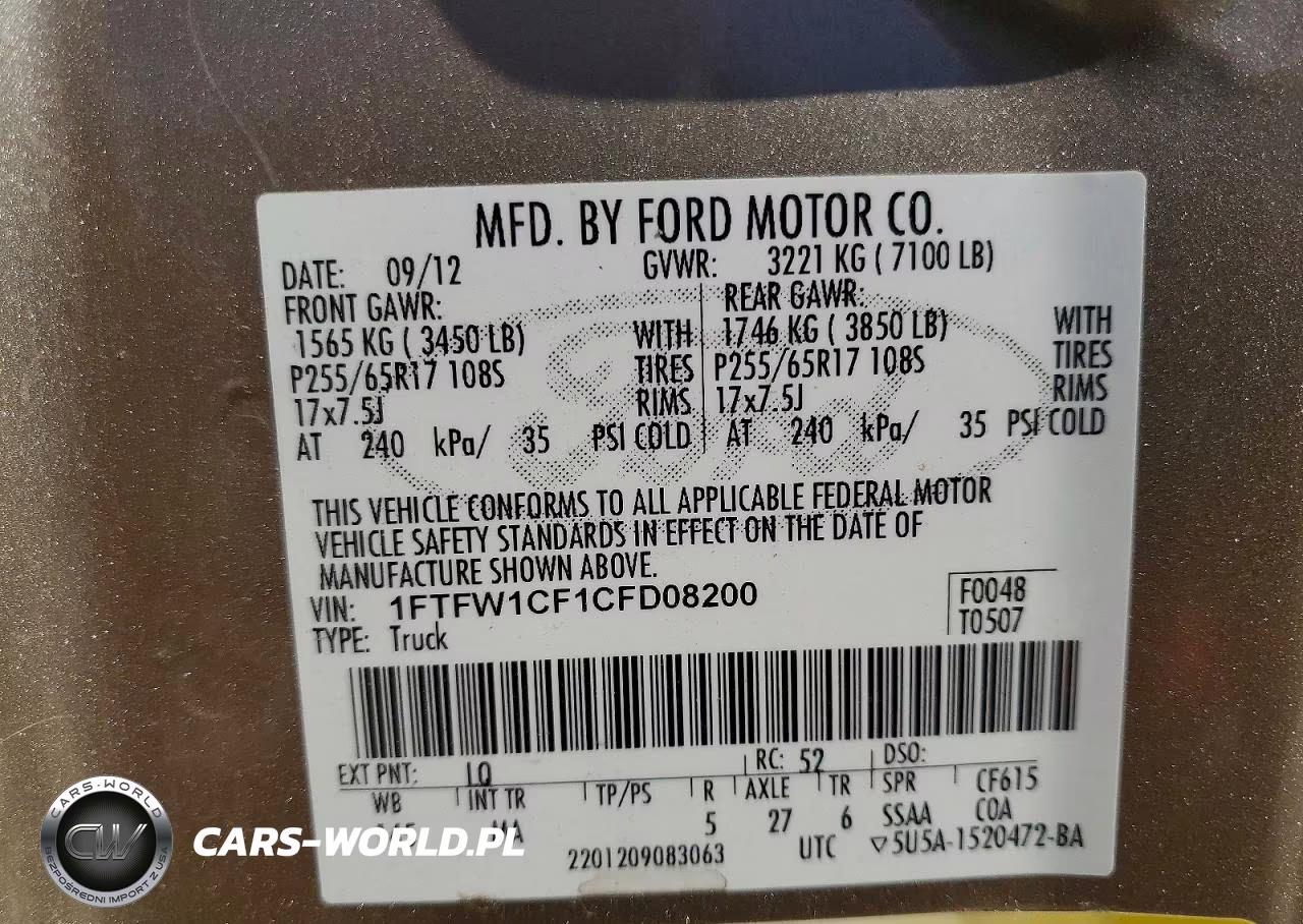 2012 Ford F150 Supercrew VIN:1FTFW1CF1CFD08200 - 12