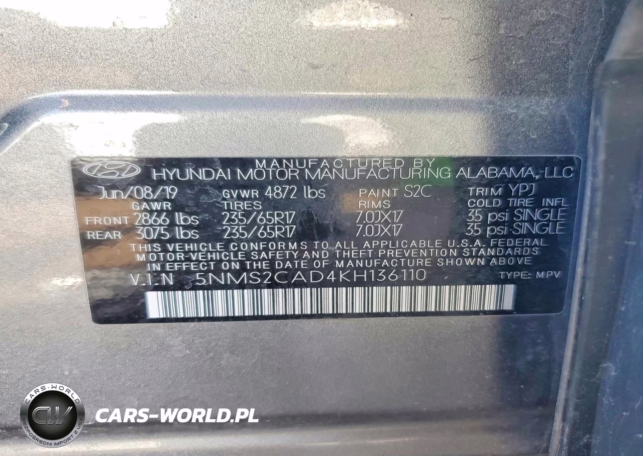 2019 Hyundai Santa Fe Se 2.4L VIN:5NMS2CAD4KH136110 - 12