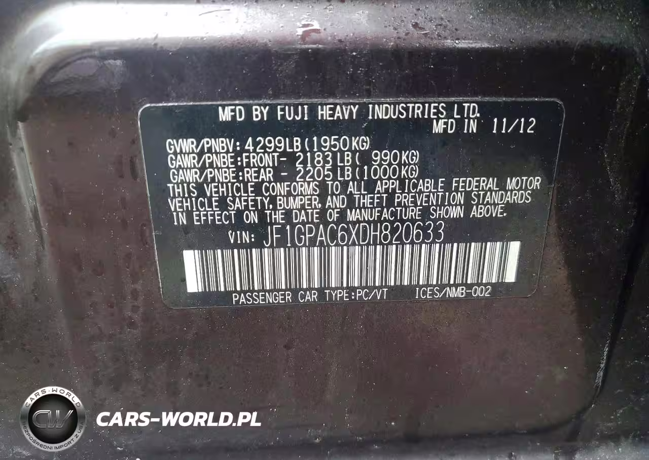 2013 Subaru Impreza Premium VIN:JF1GPAC6XDH820633 - 13
